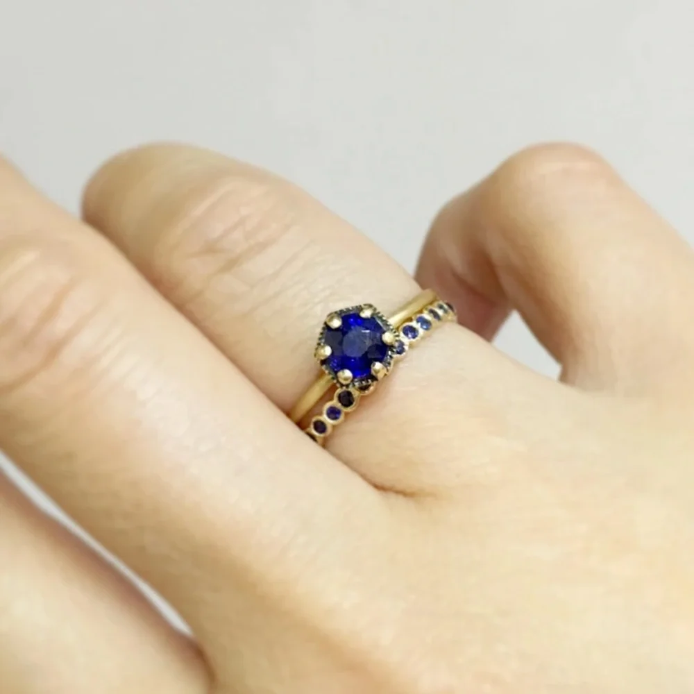 Satomi Kawakita Sapphire Hexagon Solitaire Ring - Picture 5 of 9